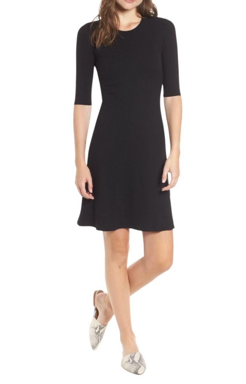 Amour Vert Black Ribbed Marilyn Fit & Flare Dress